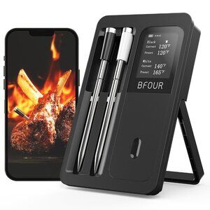 BFOUR 524FT Wireless Meat Thermometer Bluetooth with 2 Color-Coded Probes, Digit
